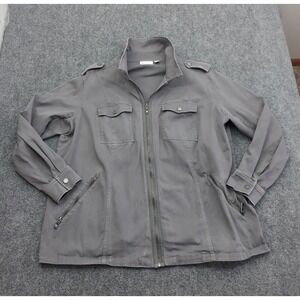 Belle Kim Gravel Jacket Women 2X Gray Full Zip Utility Pocket Epilettes military